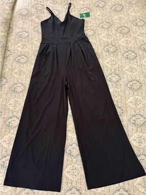 HALARA Black V-Neck Wide-Leg Spaghetti Strap Jumpsuit Medium Tall